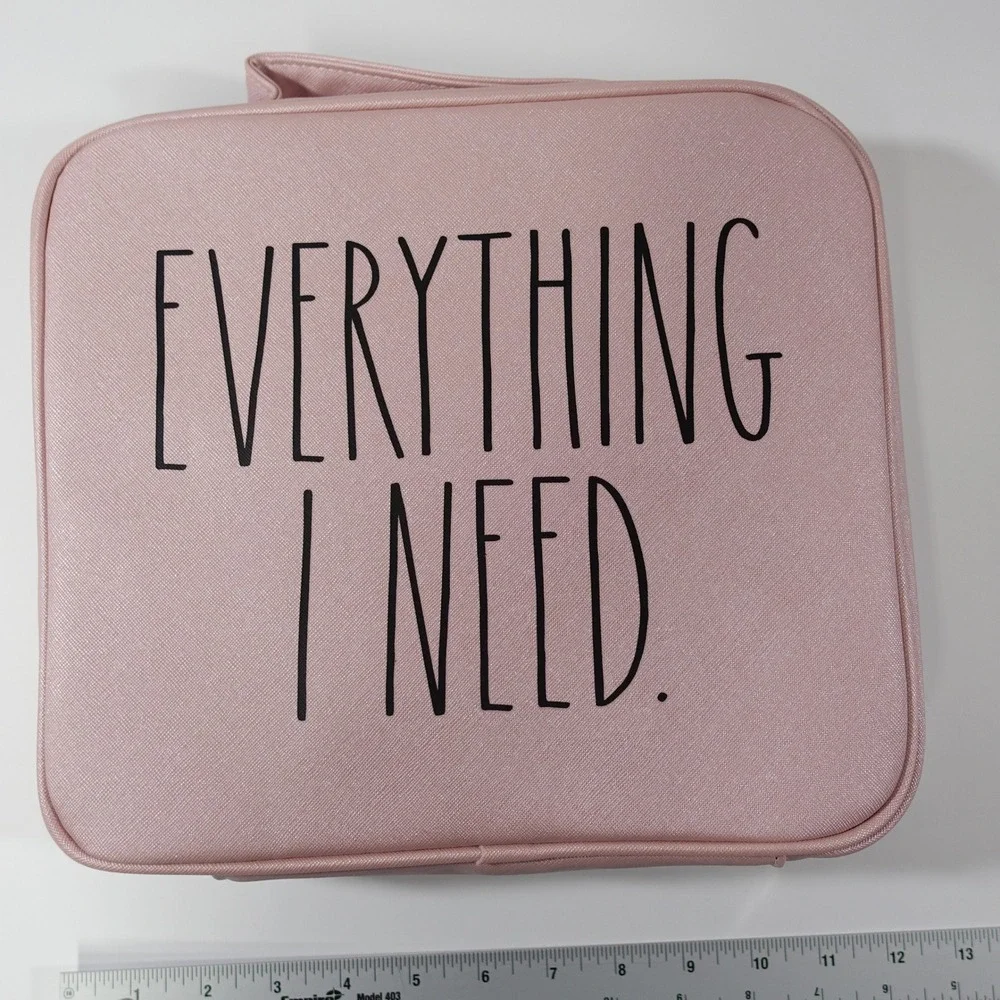 Rae Dunn EVERYTHING I NEED Pink Makeup Bag Organizer Travel Pouch Cosmetic Case